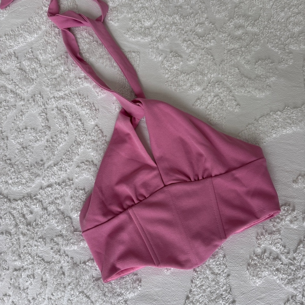 Princess Polly Light Pink Halter Corset Zip Crop Top - Picture 2 of 4